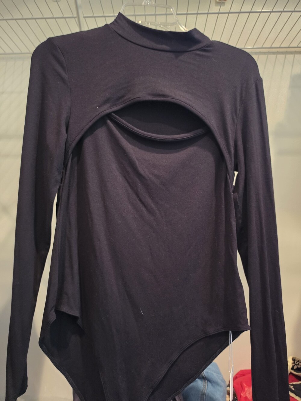 Black Long-Sleeve With Cutout Bodysuit Top